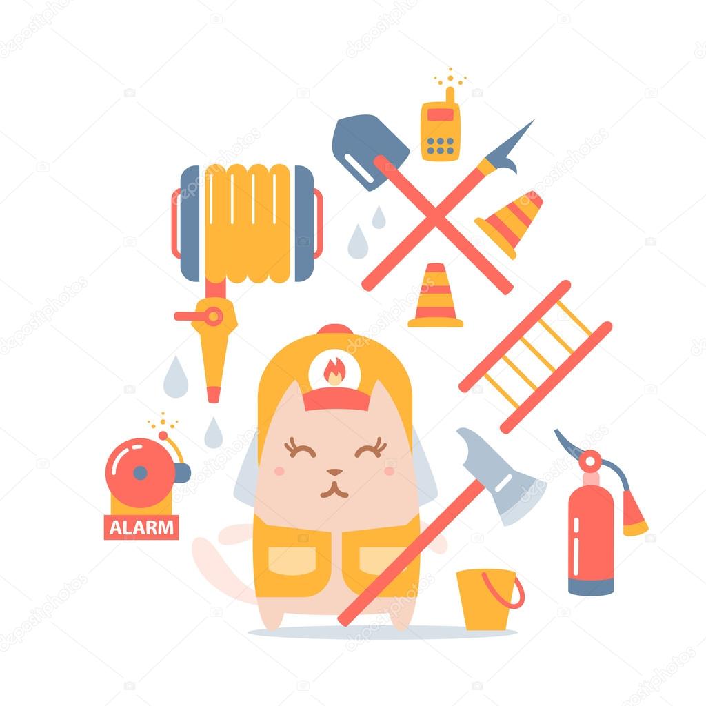 Character firefighter in coveralls and helmet