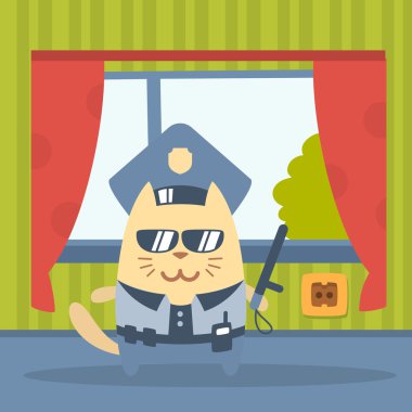 Karakter polis memurunun şapkalı ve polis şeklinde