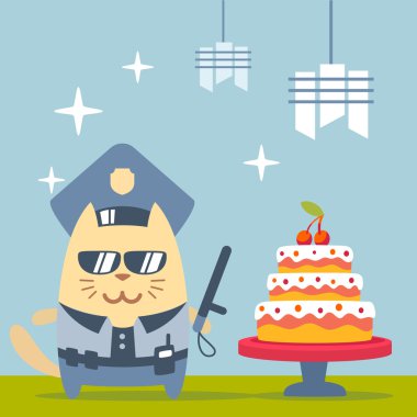 Karakter polis memurunun şapkalı ve polis şeklinde