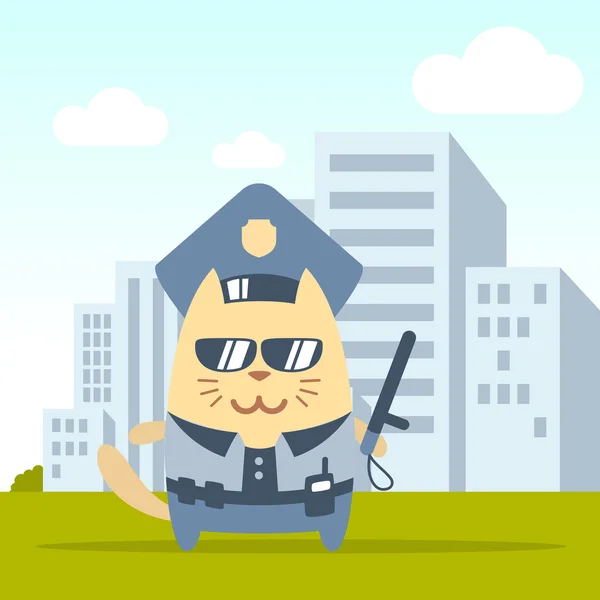 Karaktär polisen i officerens cap och i form av polisen — Stock vektor