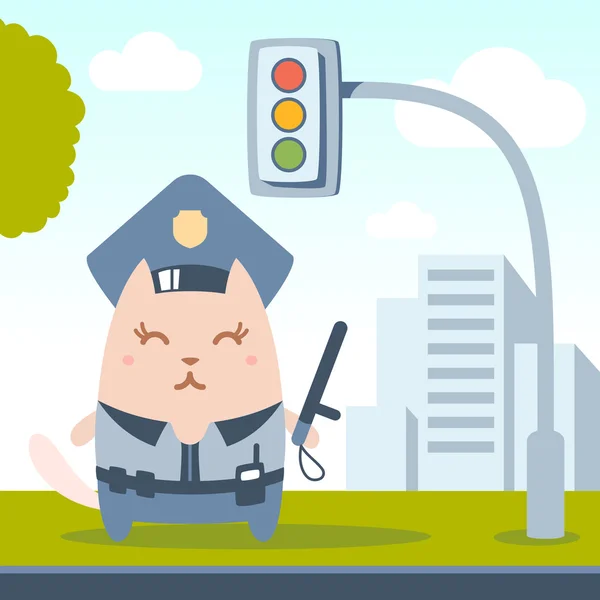 Charakter policie v čepici důstojníka a v podobě policie — Stockový vektor