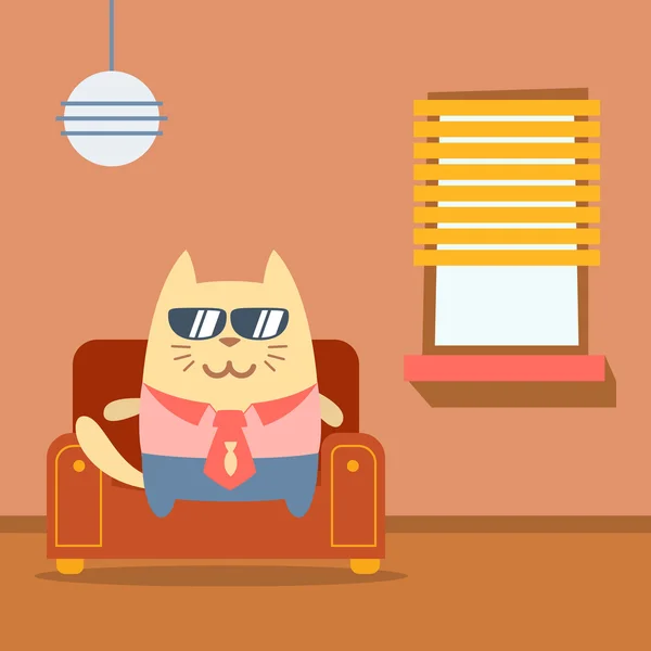 Homme d'affaires de caractère en costume d'affaires avec une cravate et des lunettes de soleil — Image vectorielle