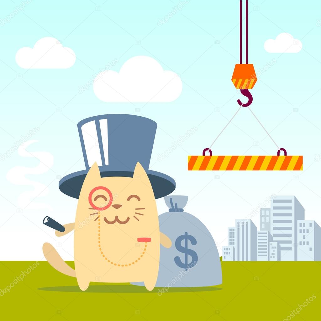 Character rich gentleman in a hat cylinder and a monocle colorful flat