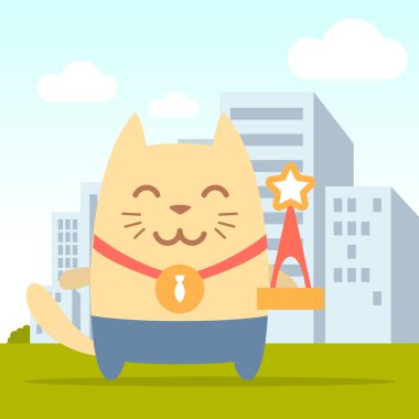 karakter kazanan bir madalya ile renkli düz