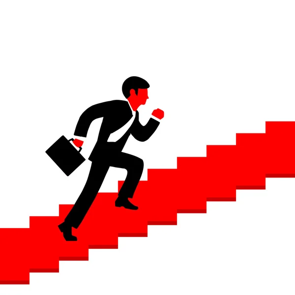 Vector illustration of a man running up the stairs with a briefc — Stock Vector