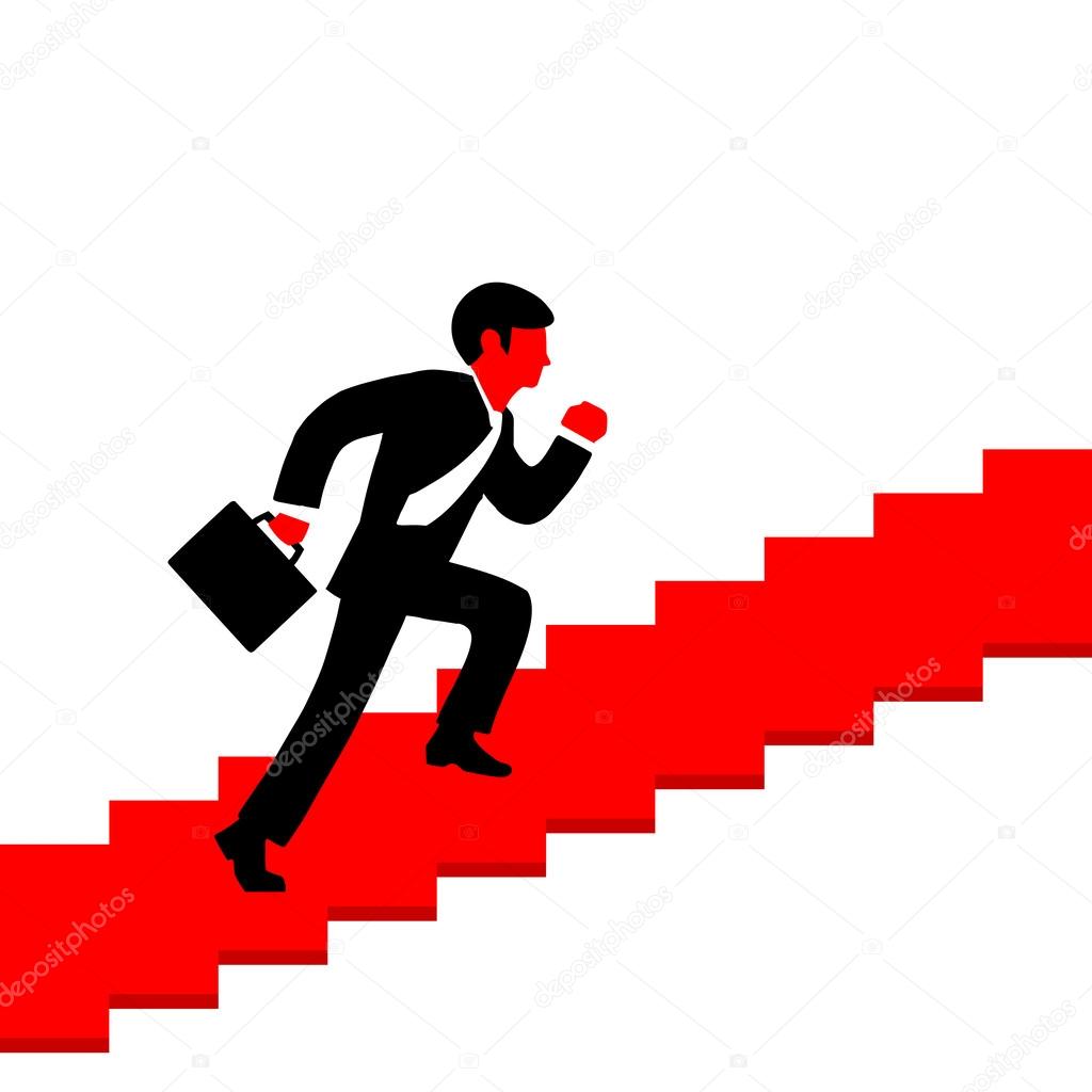 Vector illustration of a man running up the stairs with a briefc