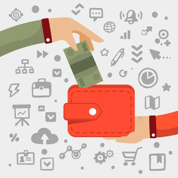 parlak vektör çizim erkek el yeniden için yeşil banknot verir