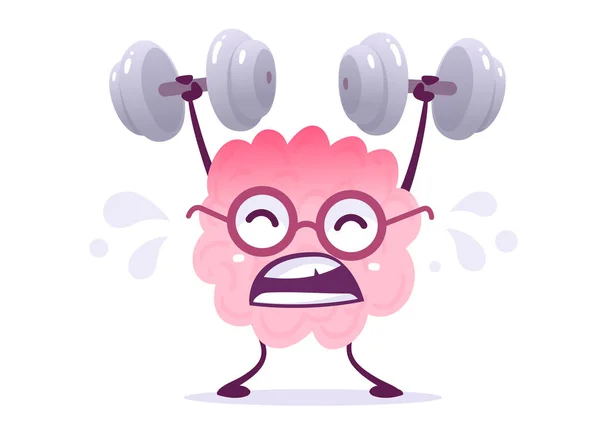 Vector Creative Illustration Strong Pink Human Brain Character Glasses Sweat — стоковий вектор