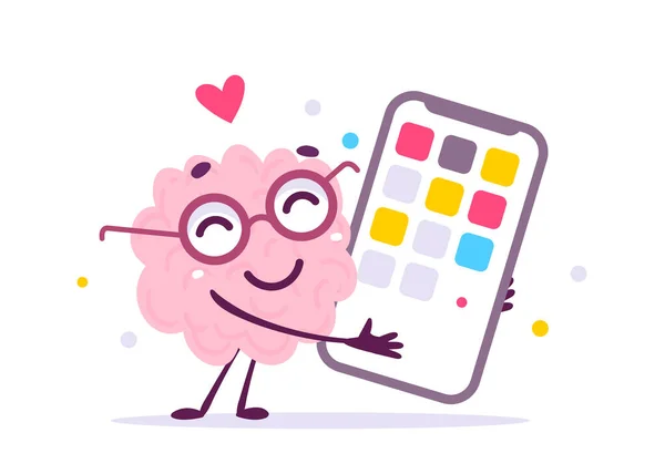 Διάνυσμα Δημιουργική Απεικόνιση Του Happy Pink Human Brain Character Αγκαλιά — Διανυσματικό Αρχείο