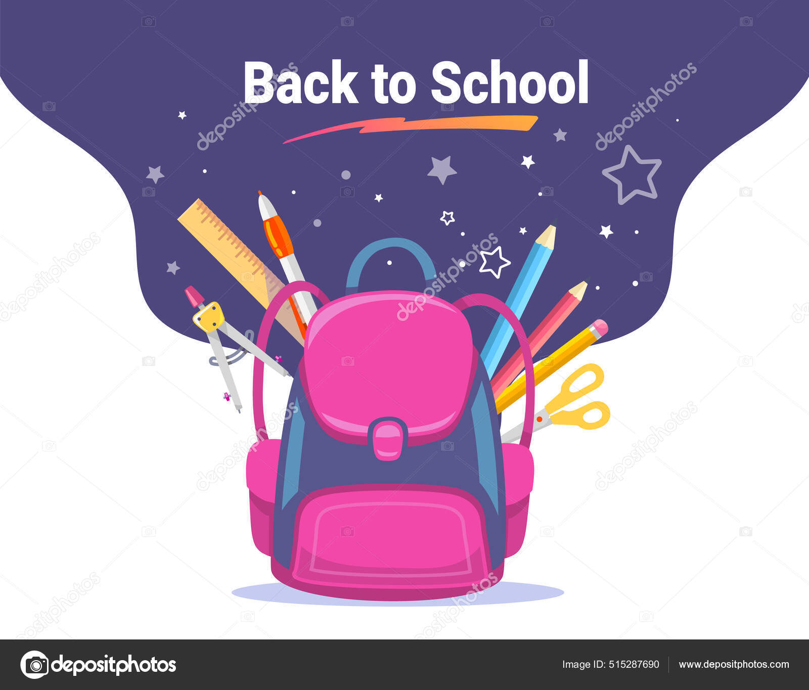 Open School Bag Cartoon Graphic
