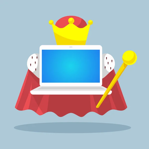 Vector illustratie laptop keizer met een scepter en een kroon op — Stockvector