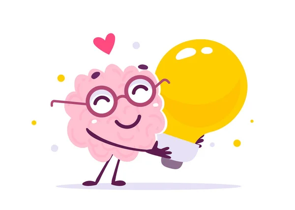 Vector Creative Illustration Happy Pink Human Brain Character Glasses Uściski — Wektor stockowy