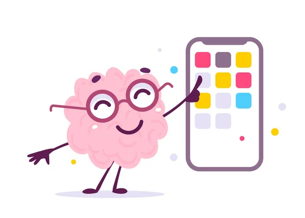 Векторное Творческое Воплощение Счастливого Розового Человеческого Мозга Смартфона Белом Цветовом — стоковый вектор