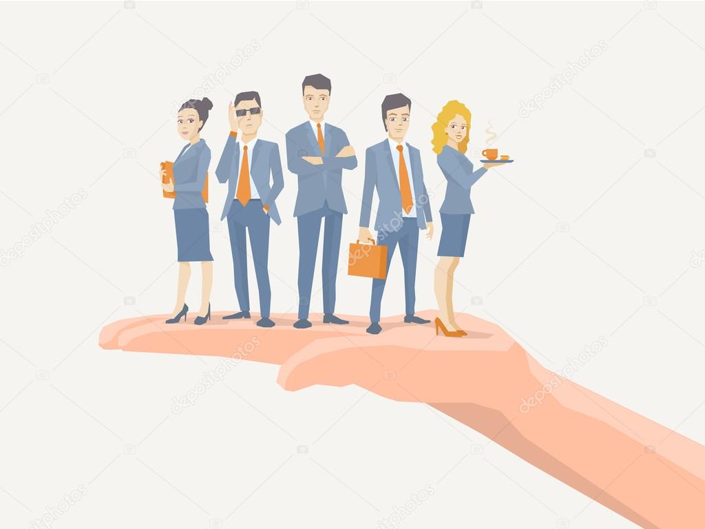 Vector illustration of a business team of young business people 