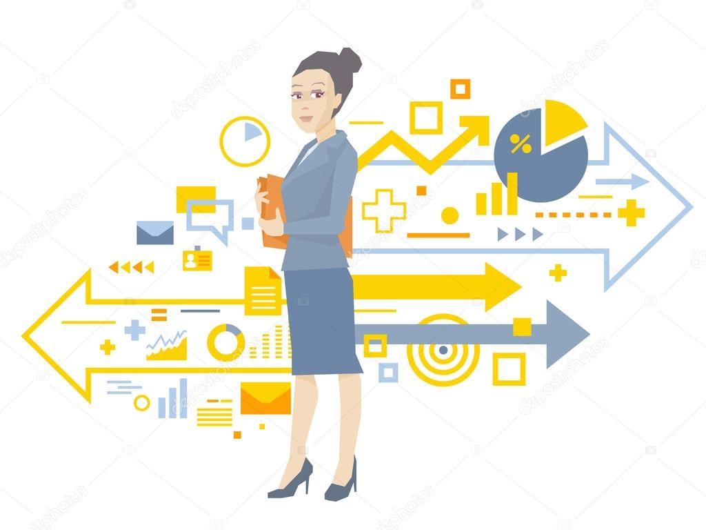 Vector illustration portrait of a woman manager keeps a folder w