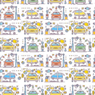 Beyaz arka planda araba tamiri ve bakımının vektör çizimi. Web, site, afiş, baskı için kusursuz araba dizaynı