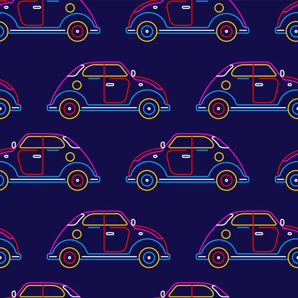 Vector Neon Color Illustration Retro Car Dark Background Line Art — Stock Vector