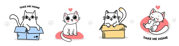 Set Vektor Ilustrasi Karakter Kucing Lucu Yang Bahagia Dengan Pose - Stok Vektor