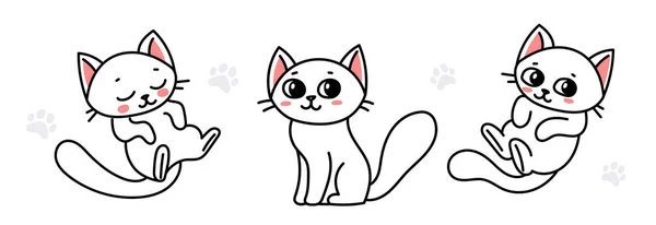 Conjunto Vectorial Ilustración Carácter Gato Lindo Feliz Pose Diferente Sobre — Vector de stock