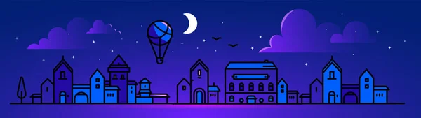 Vector Illustratie Van Nacht Stad Straat Kleur Lucht Achtergrond Met — Stockvector