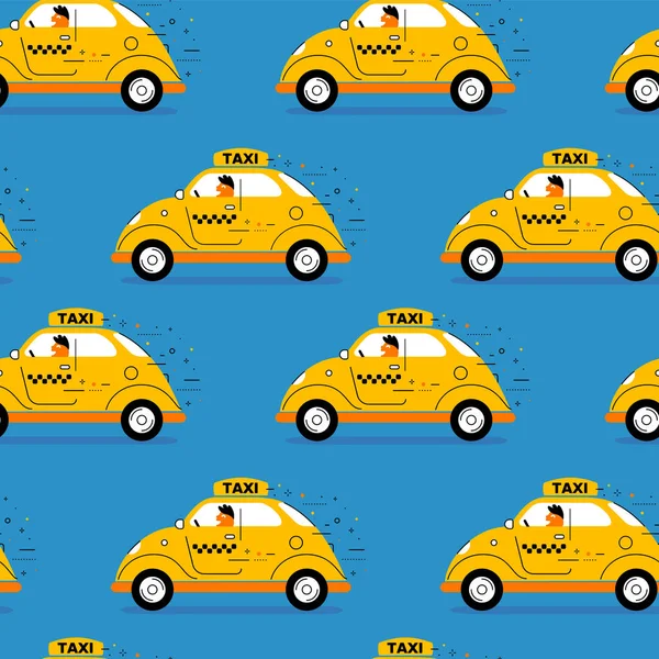Wektor Ilustracja Dziecko Kolor Retro Taksówki Kierowcą Niebieskim Tle Linia — Wektor stockowy