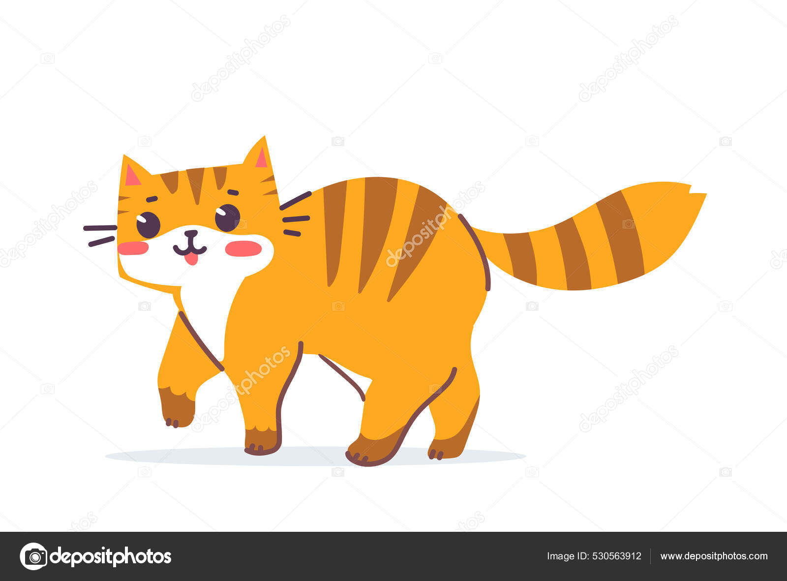 Vector Illustration Happy Cute Striped Red Cat Character White