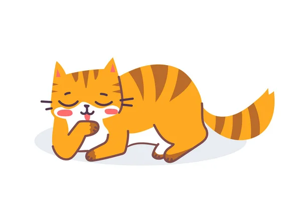 Vektor Ilustrasi Bahagia Bergaris Garis Karakter Kucing Merah Pada Latar - Stok Vektor