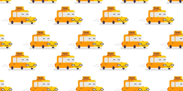 Vector Horizontal Kid Illustration Yellow Happy Taxi Car Character White — Stock Vector