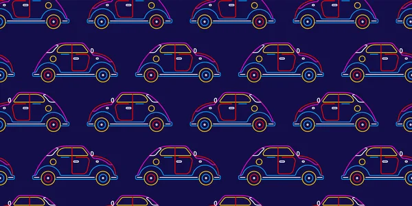 Vector Horizontal Neon Color Illustration Retro Car Dark Background Line — Stock Vector