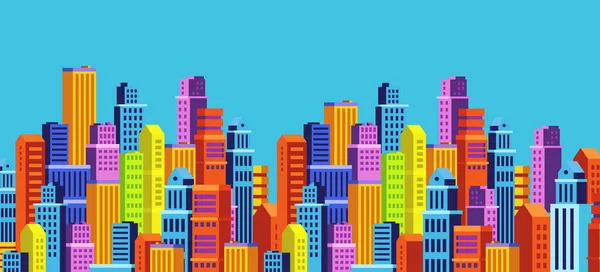 Векторная Горизонтальная Иллюстрация Яркого Городского Пейзажа Фоне Голубого Цвета Неба — стоковый вектор
