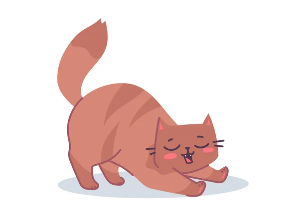 Ilustración Vectorial Feliz Lindo Personaje Gato Rayado Sobre Fondo Color — Vector de stock