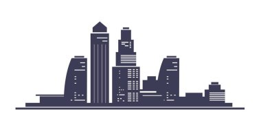Vector illustration of silhouette of cityscape isolated on white color background. Flat style design of panorama of white and black city street for web, site, banner, poster, print