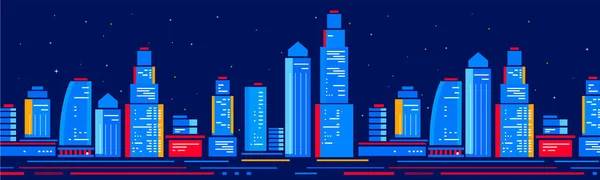 Vector Night Illustration Blue Cityscape Skyscraper Dark Color Background Star — стоковый вектор