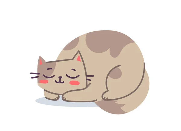 Vector Illustration Happy Cute Sleeping Cat Character White Color Background — Vetor de Stock