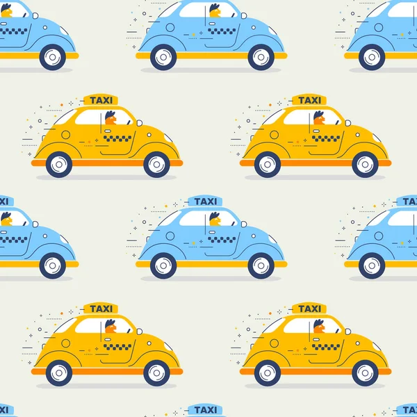 Vector Kid Illustration Blue Yellow Color Retro Taxi Car Driver — 图库矢量图片