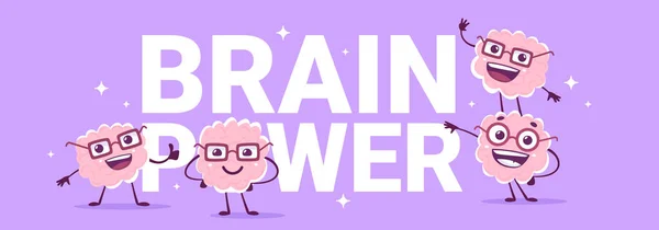 Vector Creative Illustration Team Happy Pink Brain Character Glasses Word — Stock Vector