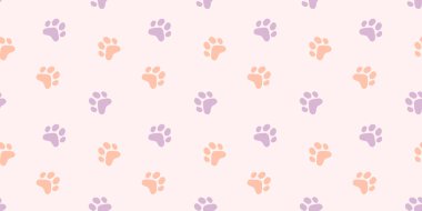 Pastel arka planda hayvan pençesi izinin vektör çizimi. Pürüzsüz desenli düz dizayn. Kedi patisi ağ, site, afiş, poster, kart için.