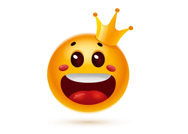 Vector Illustratie Van Vrolijke Gele Kleur Glimlach Emoticon Met Kroon — Stockvector