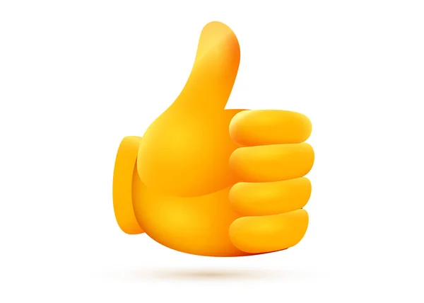 白い背景に黄色の親指の感情のベクトルイラスト ソーシャルメディアメッセージのための承認絵文字の3Dスタイルデザイン — ストックベクタ