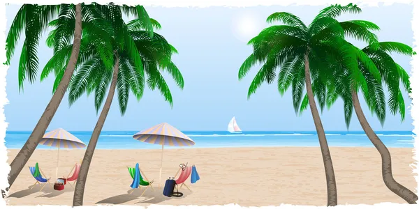 Sommer strand ved havet, hav Royaltyfrie stock-illustrationer