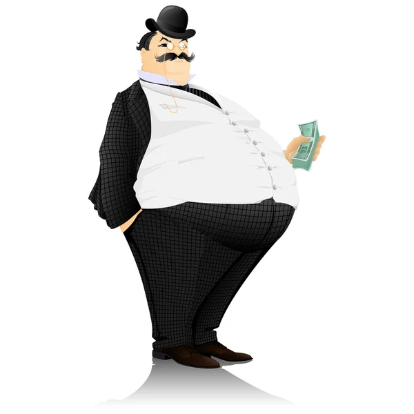 The banker, the rich man, with a roll of money — Stock Vector