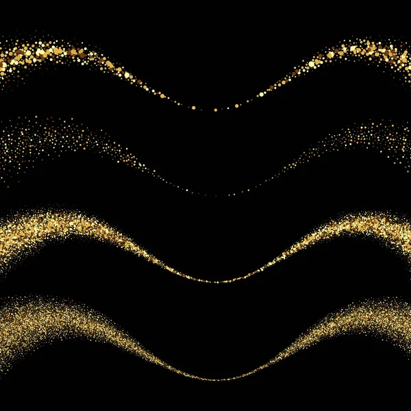 Частицы Золотой Пыли Конструктивные Элементы Виде Гладкой Волны Черном Фоне — стоковый вектор