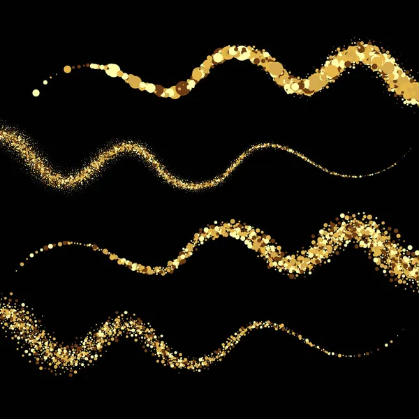 Частинки Золотистого Пилу Елементи Дизайну Вигляді Гладкої Хвилі Чорному Тлі — стоковий вектор