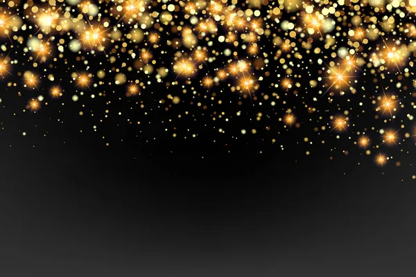 Fundo design festivo com queda glitter confetti, poeira dourada, glitters ouro, bokeh —  Vetores de Stock