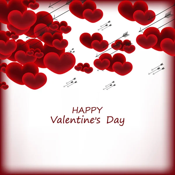 Fondo abstracto con corazones de vector rojo y flechas para cartel Feliz Día de San Valentín — Archivo Imágenes Vectoriales