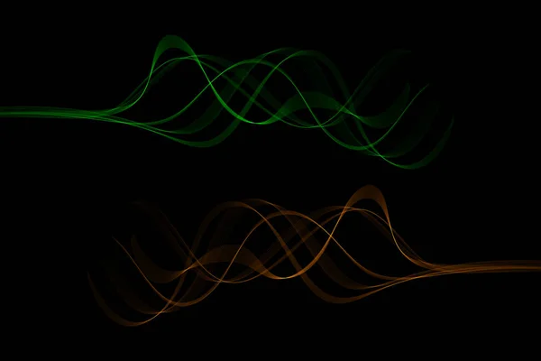 黑色背景的绿色和黄色平滑透明波纹样式，设计元素 — 图库矢量图片