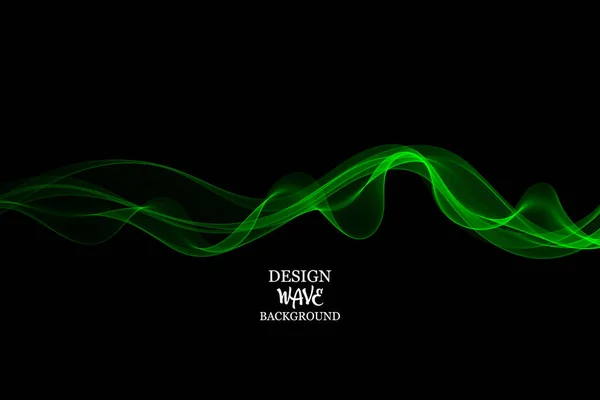Vert lisse style de ligne d'onde transparente sur fond noir, élément de conception — Image vectorielle