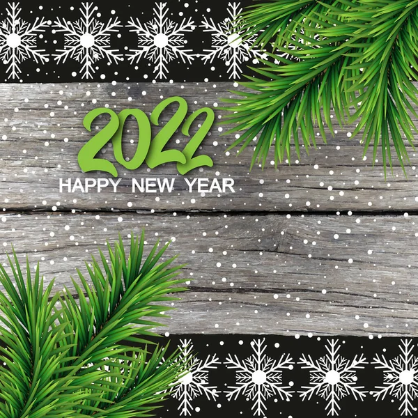 Sfondo natalizio in legno con rami di abete. Felice anno nuovo 2022 Illustrazione vettoriale — Vettoriale Stock