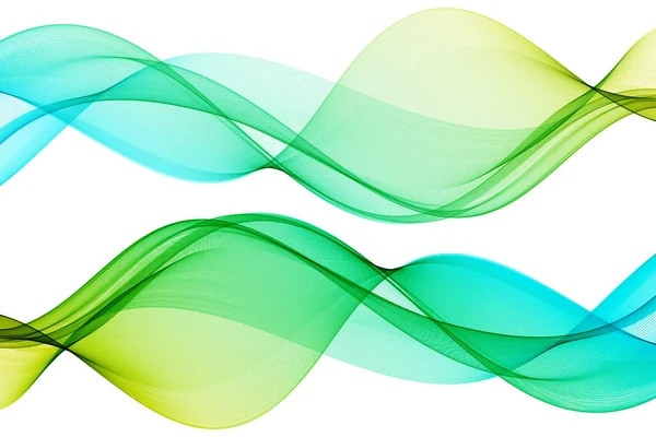 Green and blue wave on white background, transparent green blue wave flow abstract background — 图库矢量图片