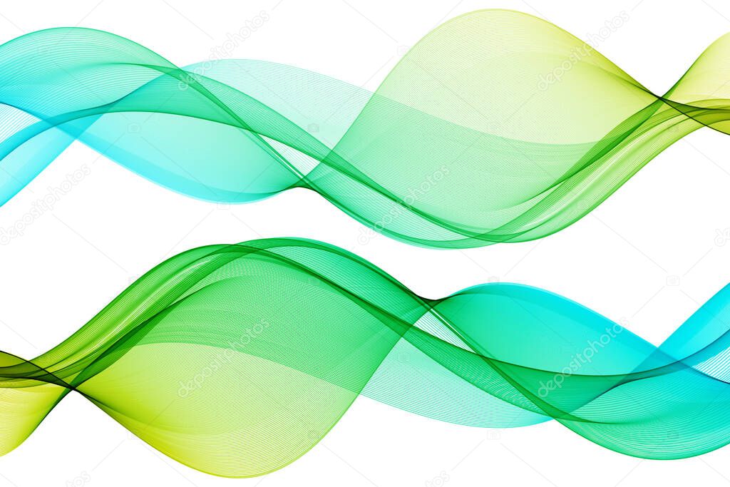 Green and blue wave on white background, transparent green blue wave flow abstract background